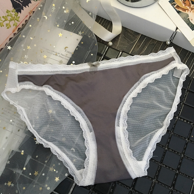 棕色简约牛奶丝无痕少女低腰内裤无痕透明性感网纱蕾丝边三角裤