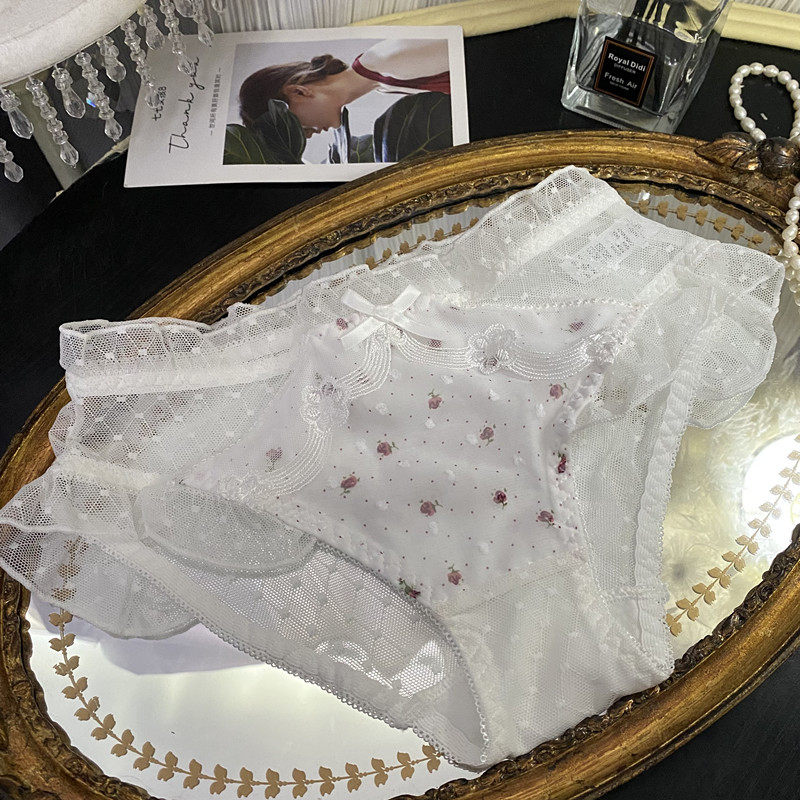 日系甜美公主风少女蕾丝边粉色低腰内裤碎花白色萝莉可爱三角裤