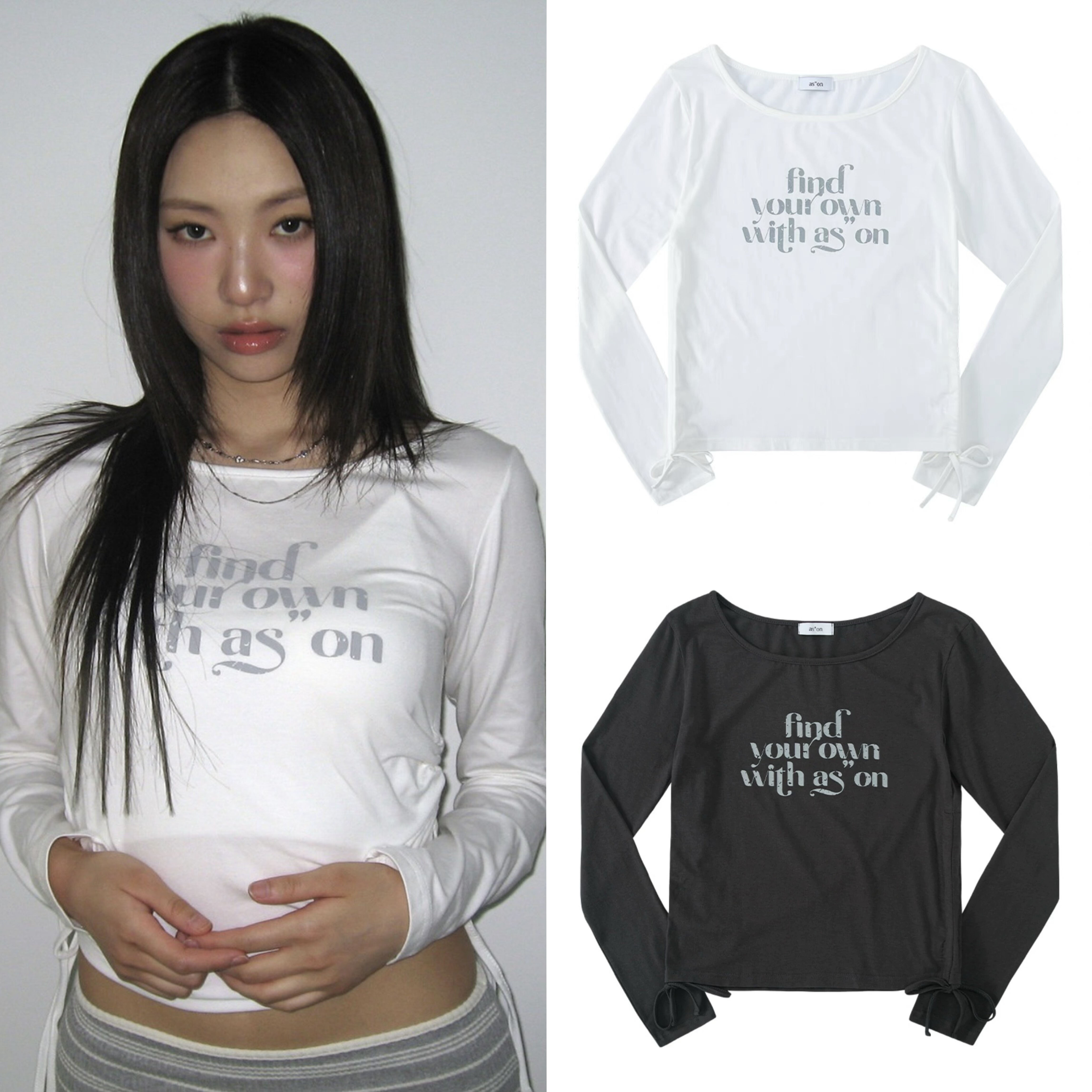现 ason韩国小众品牌女2025秋新款百搭字母印花有弹力打底长袖T恤