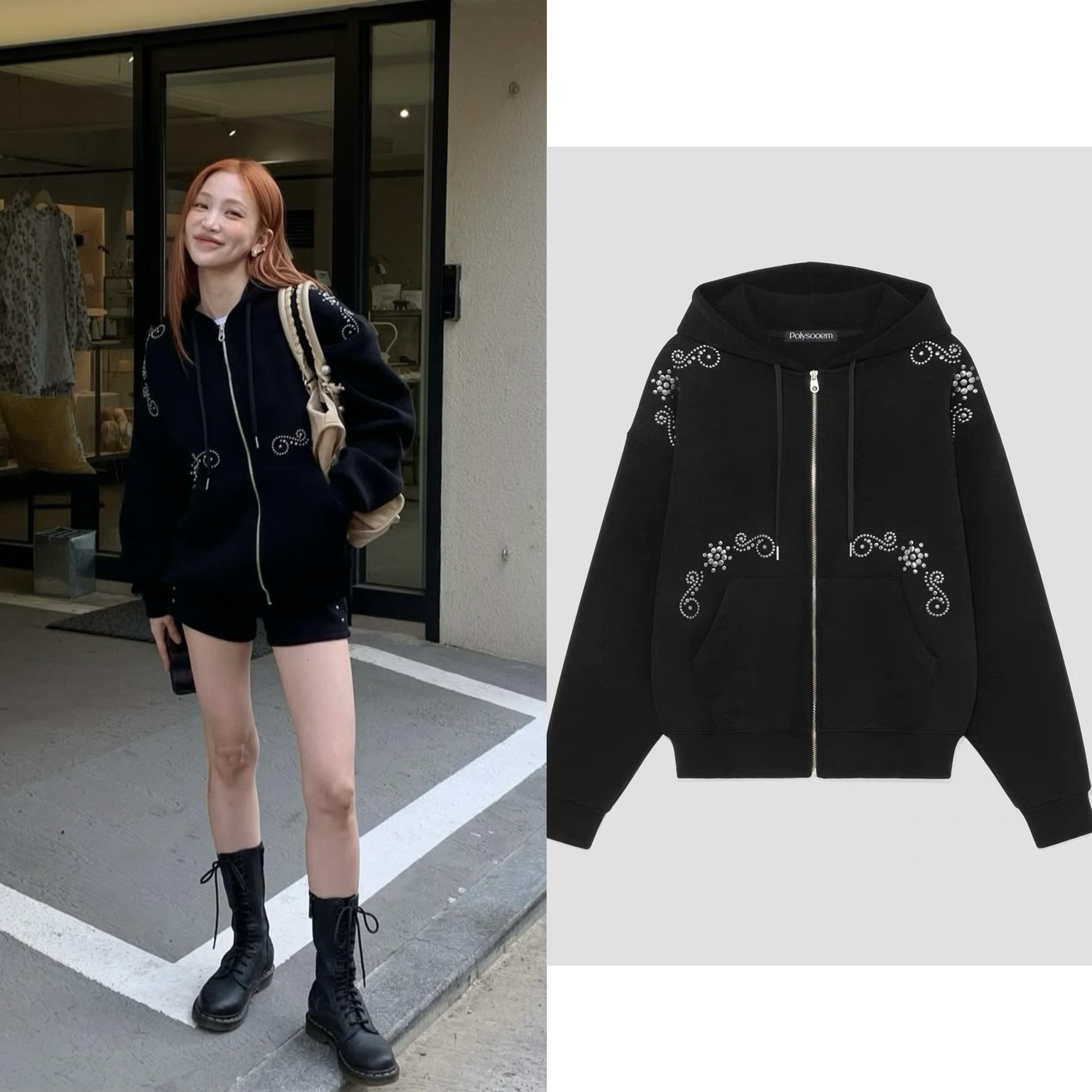 现韩国小众品牌 polysooem 杨超越/宋雨琦同款 针织连帽抽绳卫衣