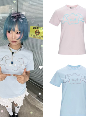 现 2025夏季新款shalom韩国小众品牌女甜美百搭细闪印花短袖T恤