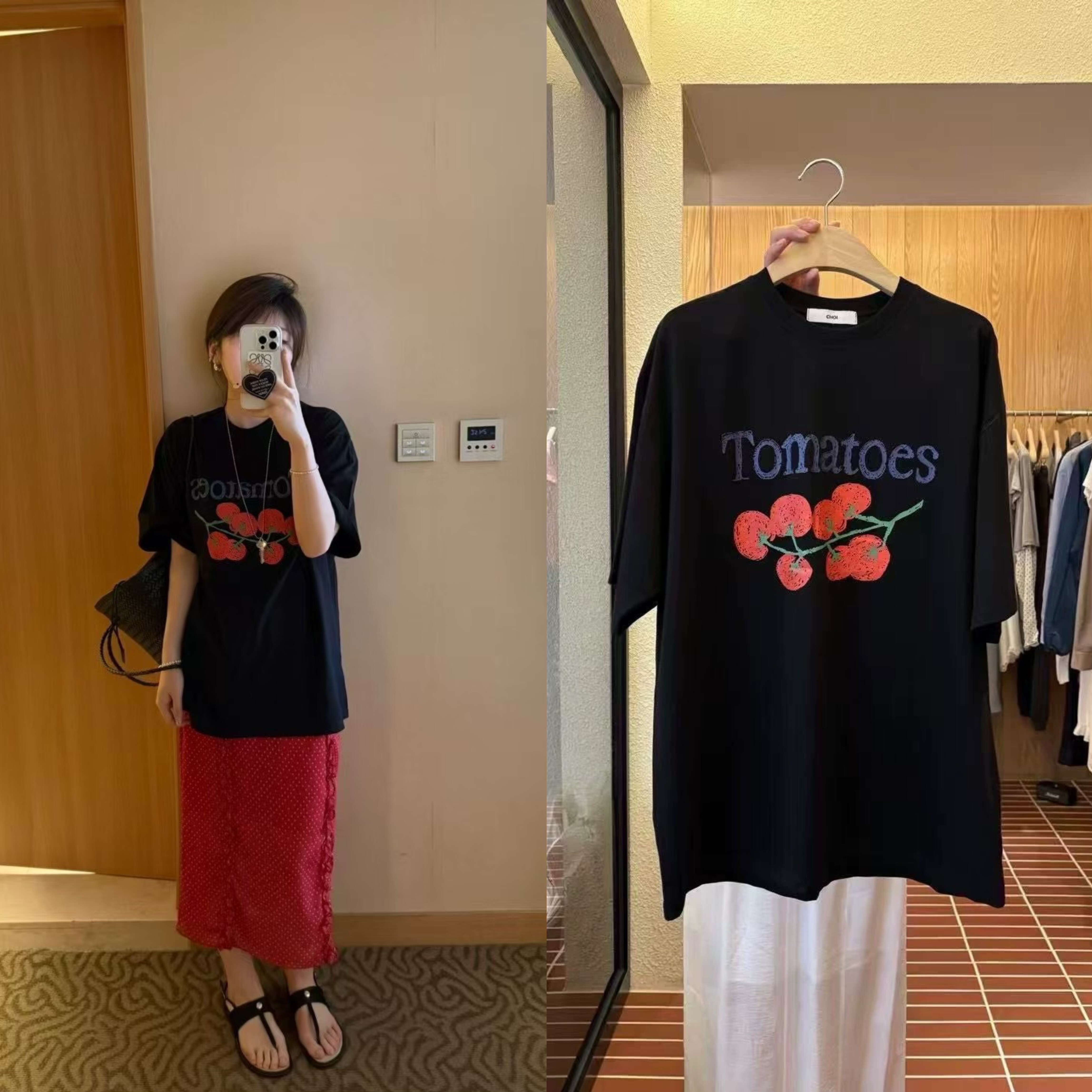 现货 韩国东大门品牌choi西红柿印花百搭休闲半袖宽松T恤短袖上衣