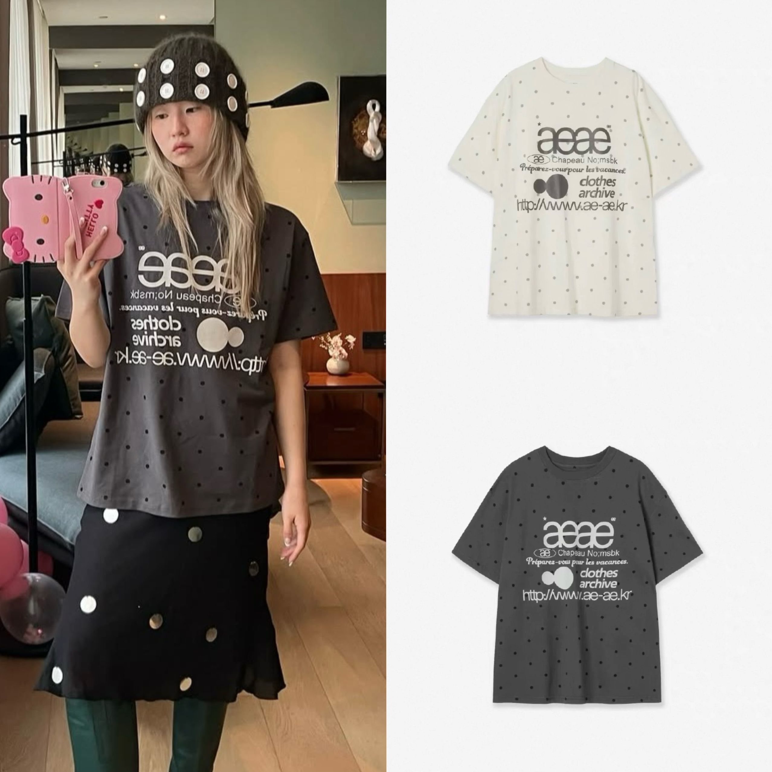 现货~休闲LOGO印花波点短袖T恤25春夏AEAE设计师品牌百搭纯棉上衣