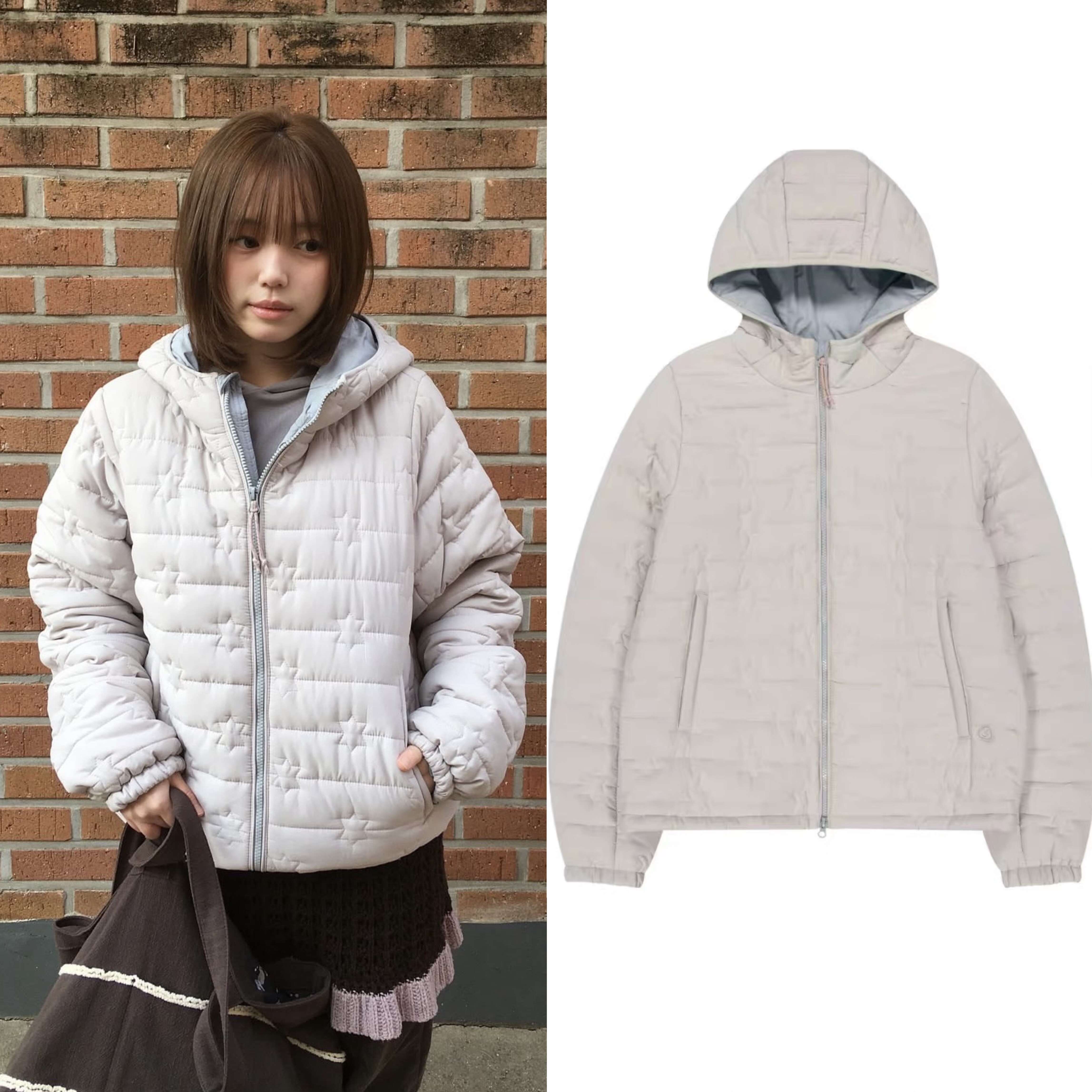 秒发韩国coyseio漫画风星星刺绣连帽排骨棉服轻便保暖拉链外套女