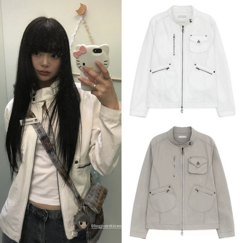 【现货】韩国hugyourskin品牌立领复古机车风机能工装夹克外套女