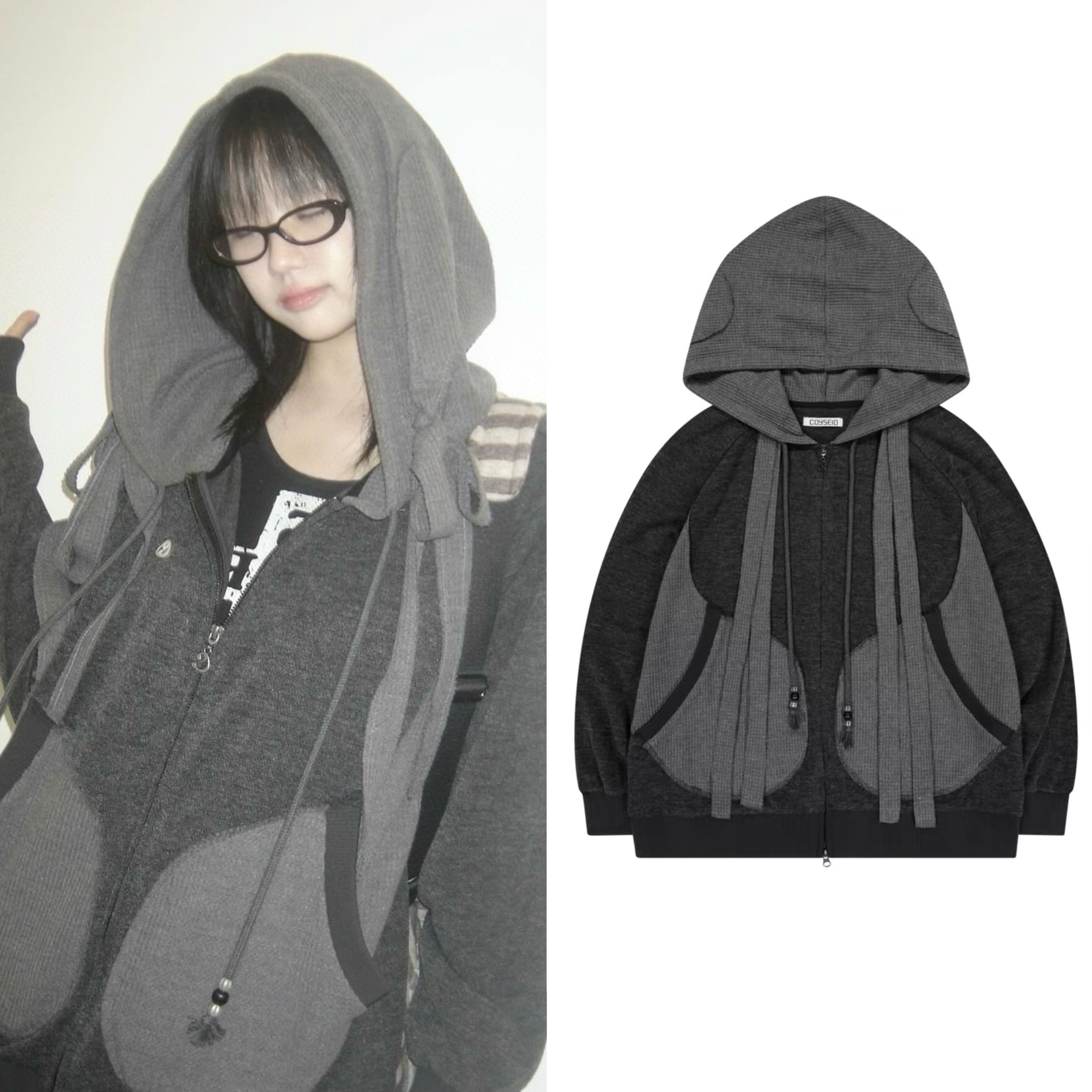 【现货】韩国coyseio复古拼接色连帽卫衣拉链衫外套林娜琏同款女