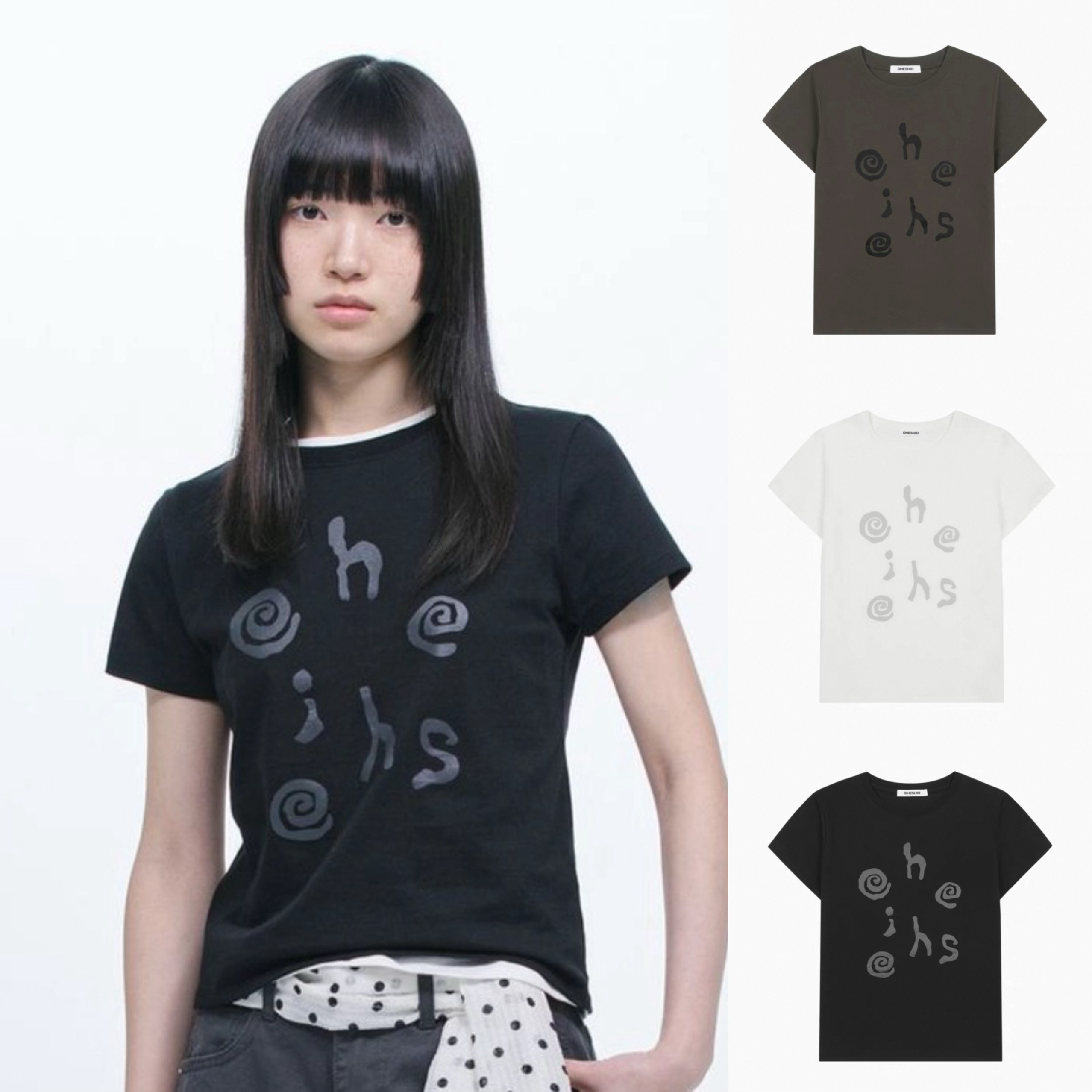 现2025夏款OHESHIO韩国小众品牌女洋气减龄设计感字母印花短袖T恤