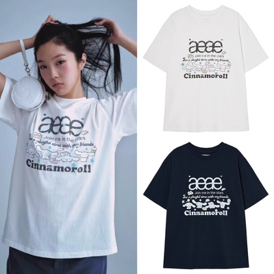 夏韩国AEAE合作款设计师品牌可爱少女狗狗图案字母圆领短袖T恤女