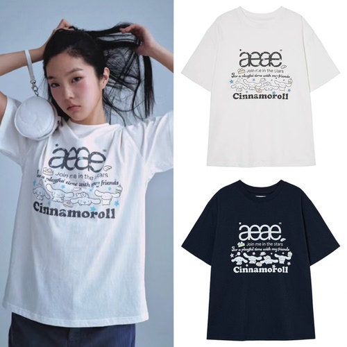 夏韩国AEAE合作款设计师品牌可爱少女狗狗图案字母圆领短袖T恤女