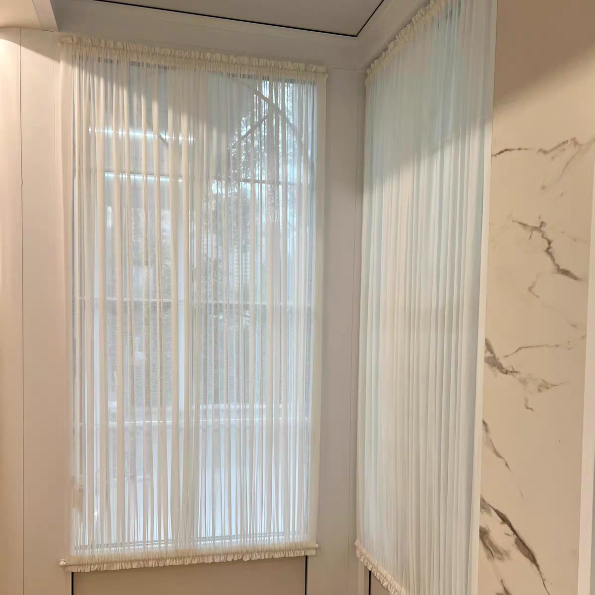 绷纱帘遮挡帘上下免打孔升缩杆半帘短帘透光不透人隔断门帘小窗帘