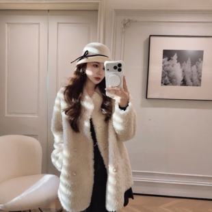 PINZIKO 大兔子 羊毛大衣女秋冬高级感中长款保暖双面呢长外套