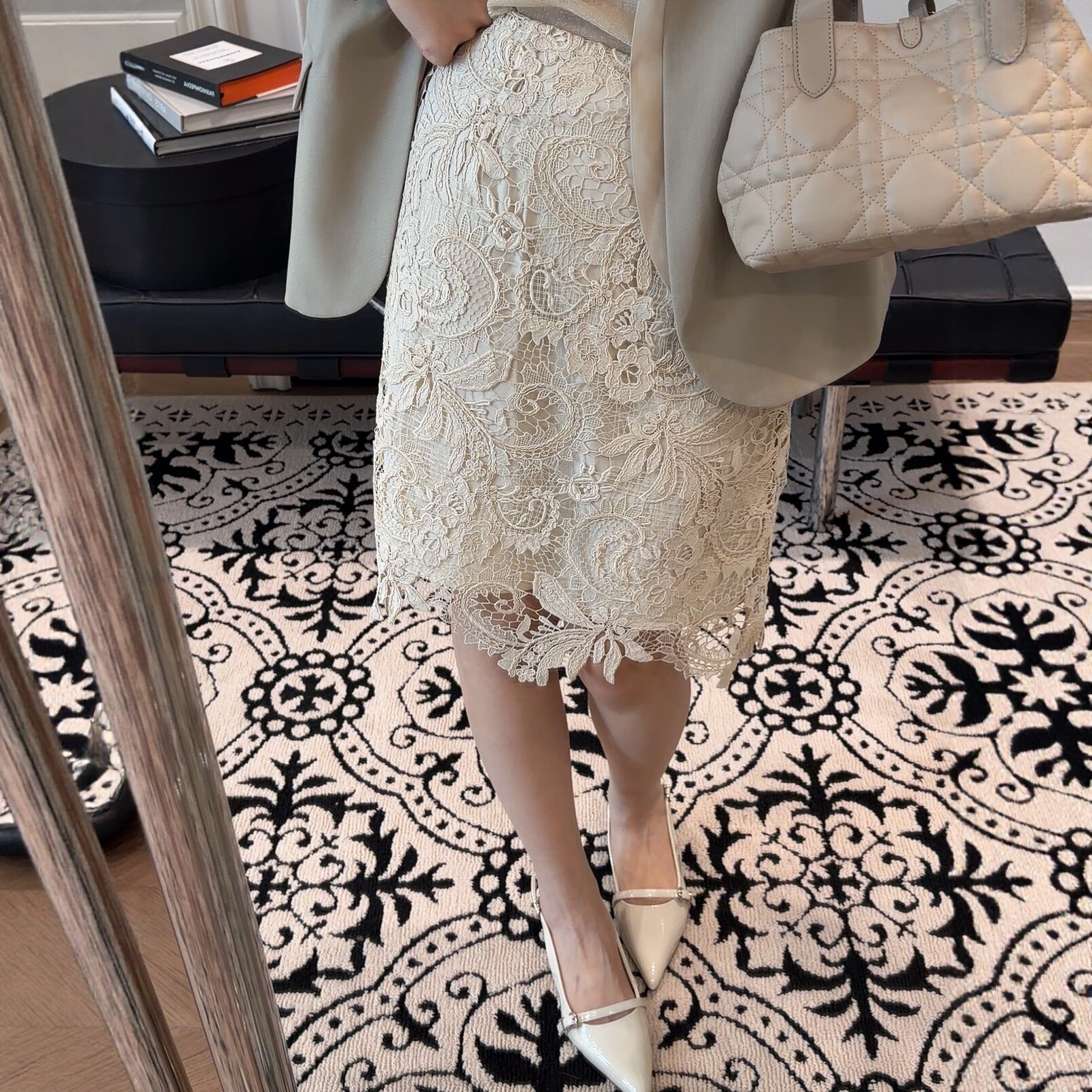 PINZIKO 大兔子 法式设计感重工浮雕感蕾丝半身裙女高腰显瘦长裙