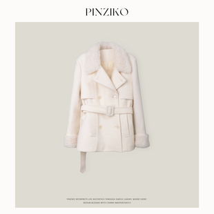 PINZIKO 大兔子 “90白鸭绒”短款风衣形羊毛呢料大衣保暖外套