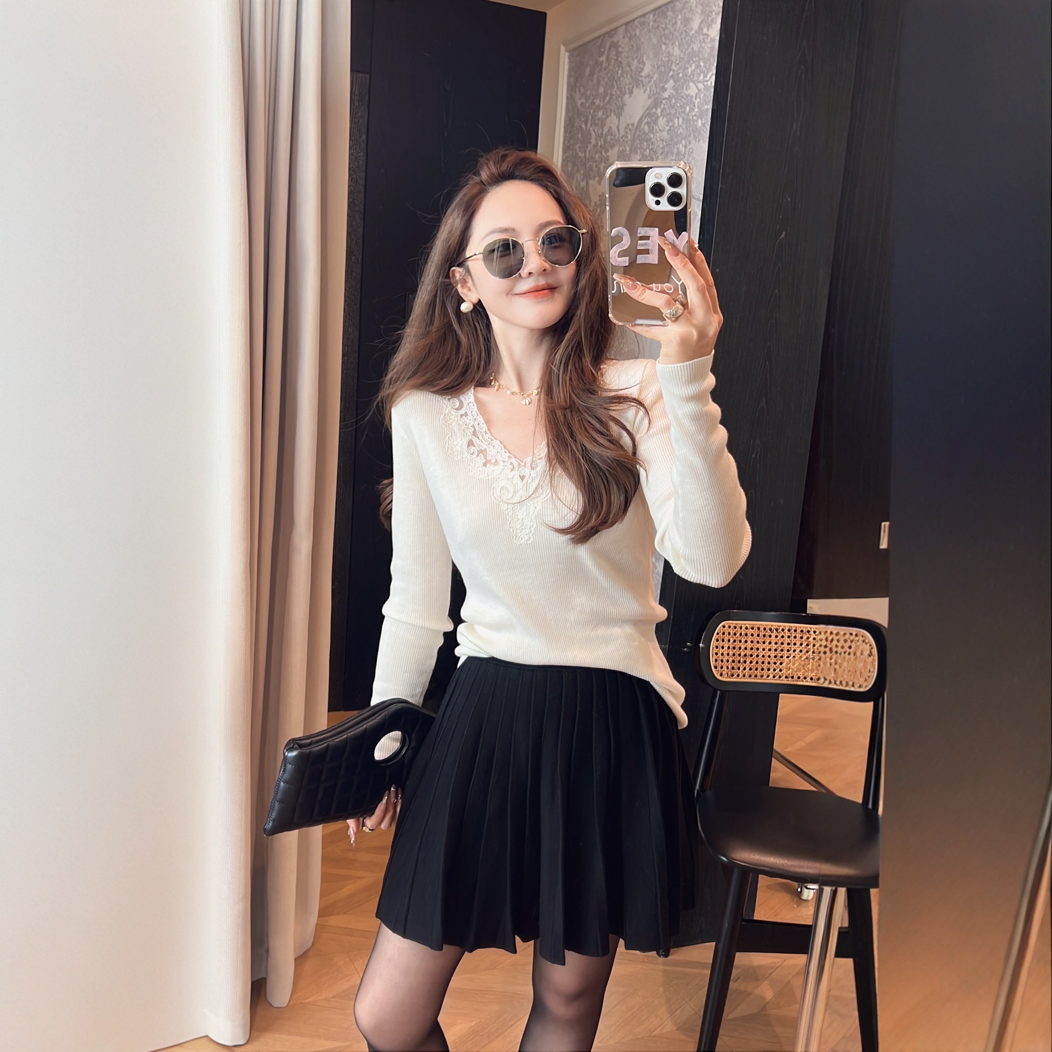 PINZIKO 大兔子 羊绒羊毛V领蕾丝针织衫小香风显瘦长袖上衣,女装/女士精品,毛针织衫,淘宝优惠券,粉丝福利购,淘宝优惠卷