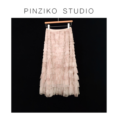 渐变色碎花高腰显瘦网纱半身裙