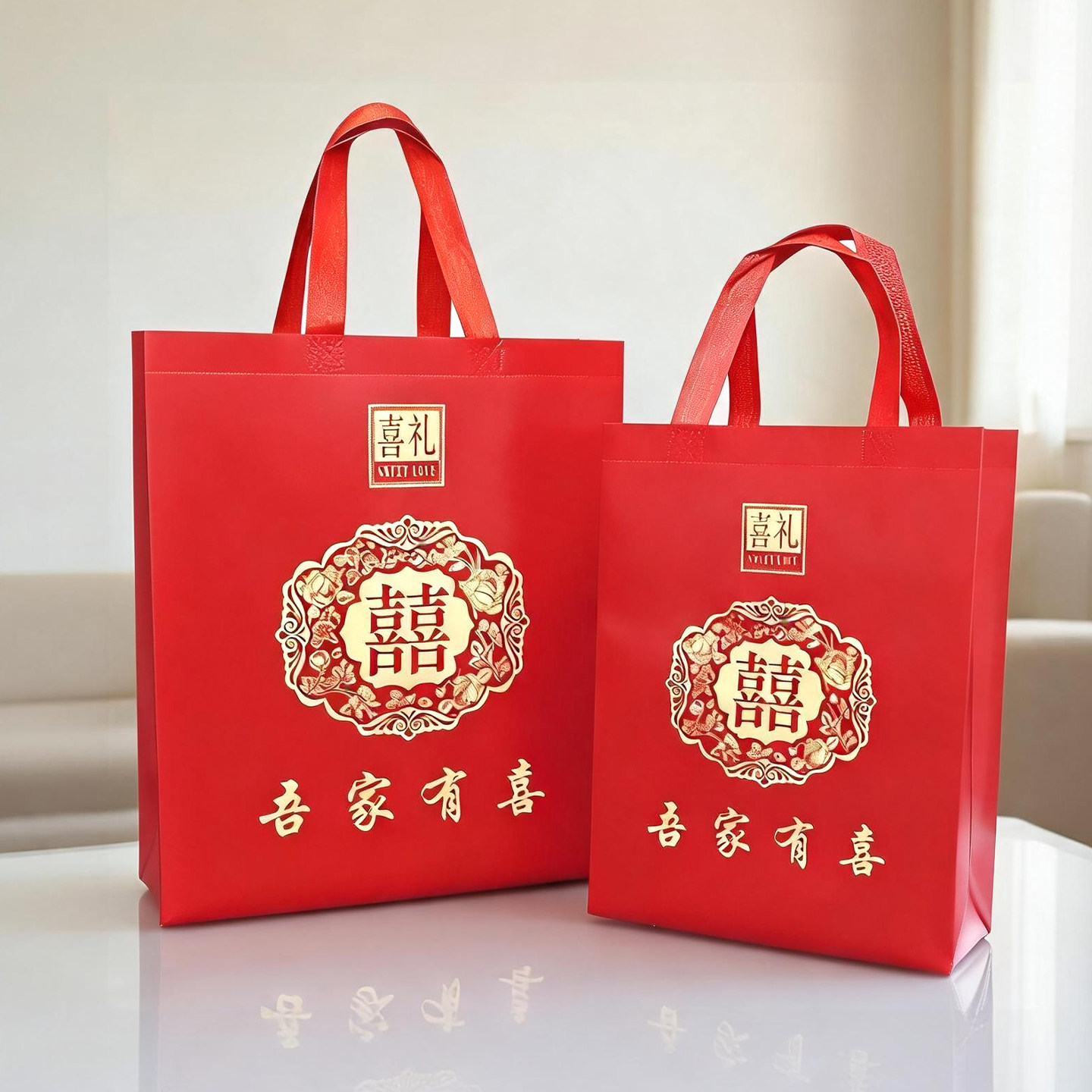 结婚专用红色回礼袋礼品袋加厚喜庆手提袋烟茶酒糖袋大号送礼袋