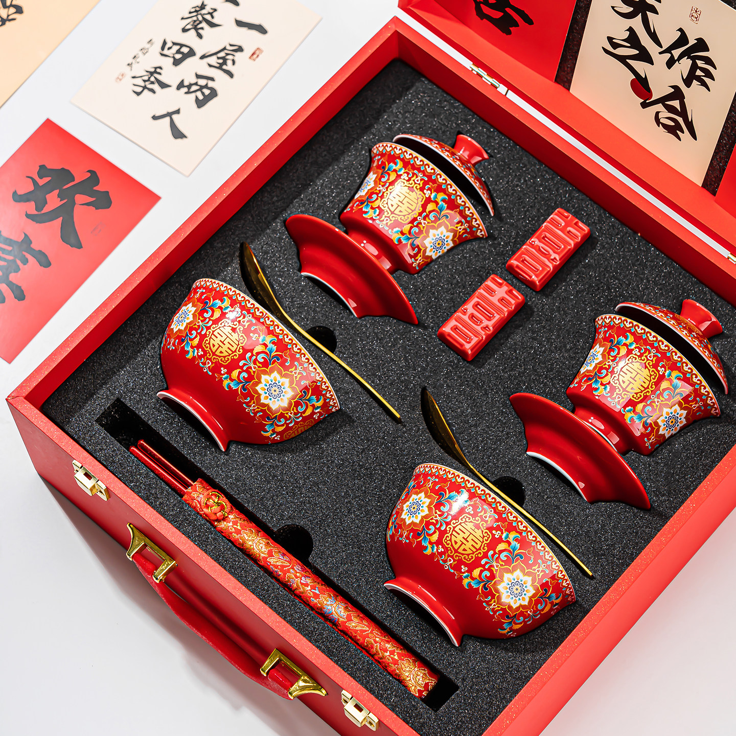 新婚敬茶杯套装红色一对陪嫁茶具新人喜庆中式结婚礼物套装珐琅彩,节庆用品/礼品,喜碗/敬茶杯,淘宝优惠券,粉丝福利购,淘宝优惠卷