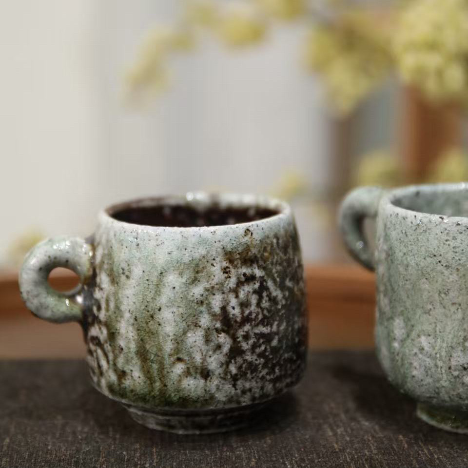 林连手作柴烧耳环杯复古杯茶具茶杯手工陶瓷裸烧自然落灰釉粗陶泥