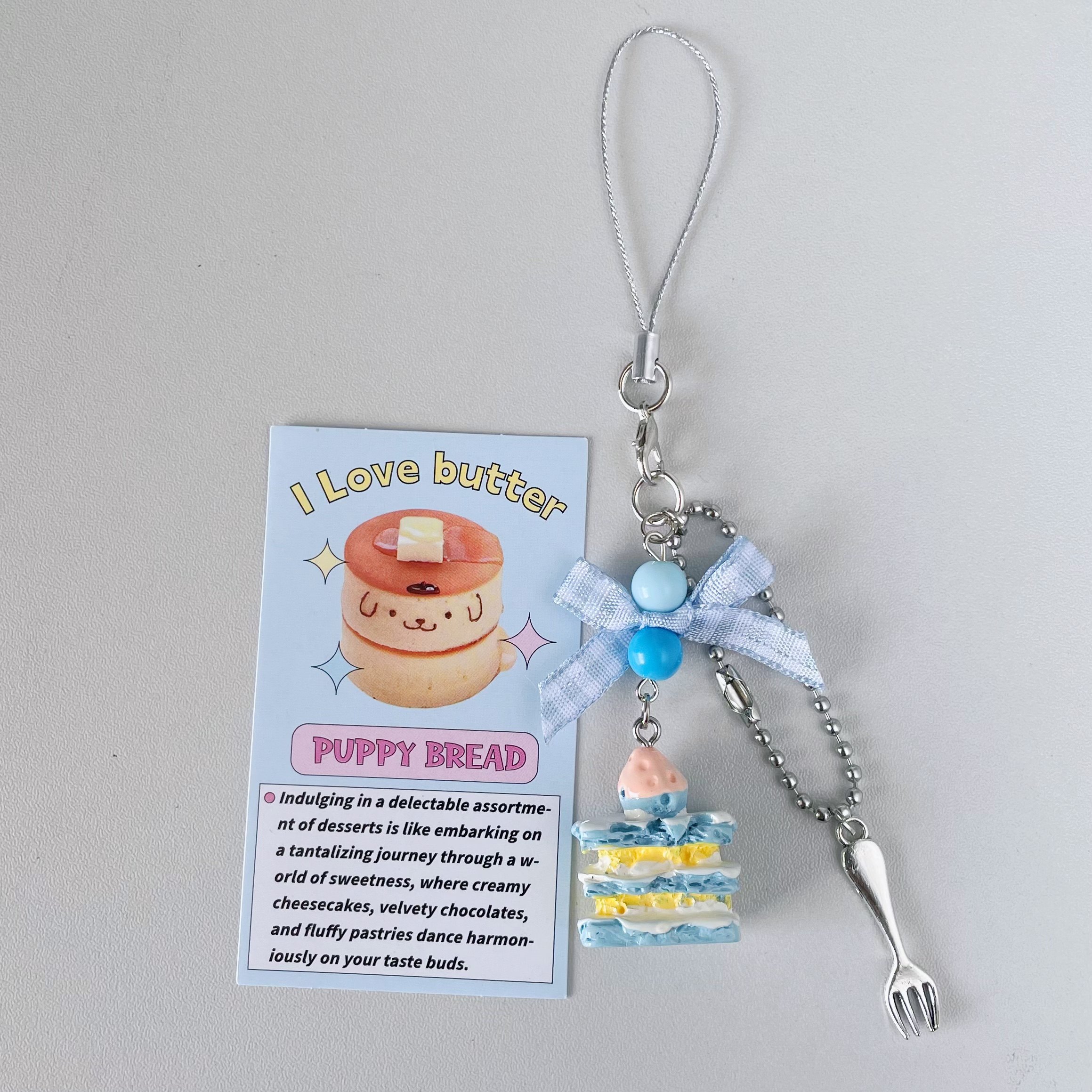 thumbnail for French dessert strawberry Napoleon cake handmade bow vintage girly heart pendant mobile phone chain bag bag accessories