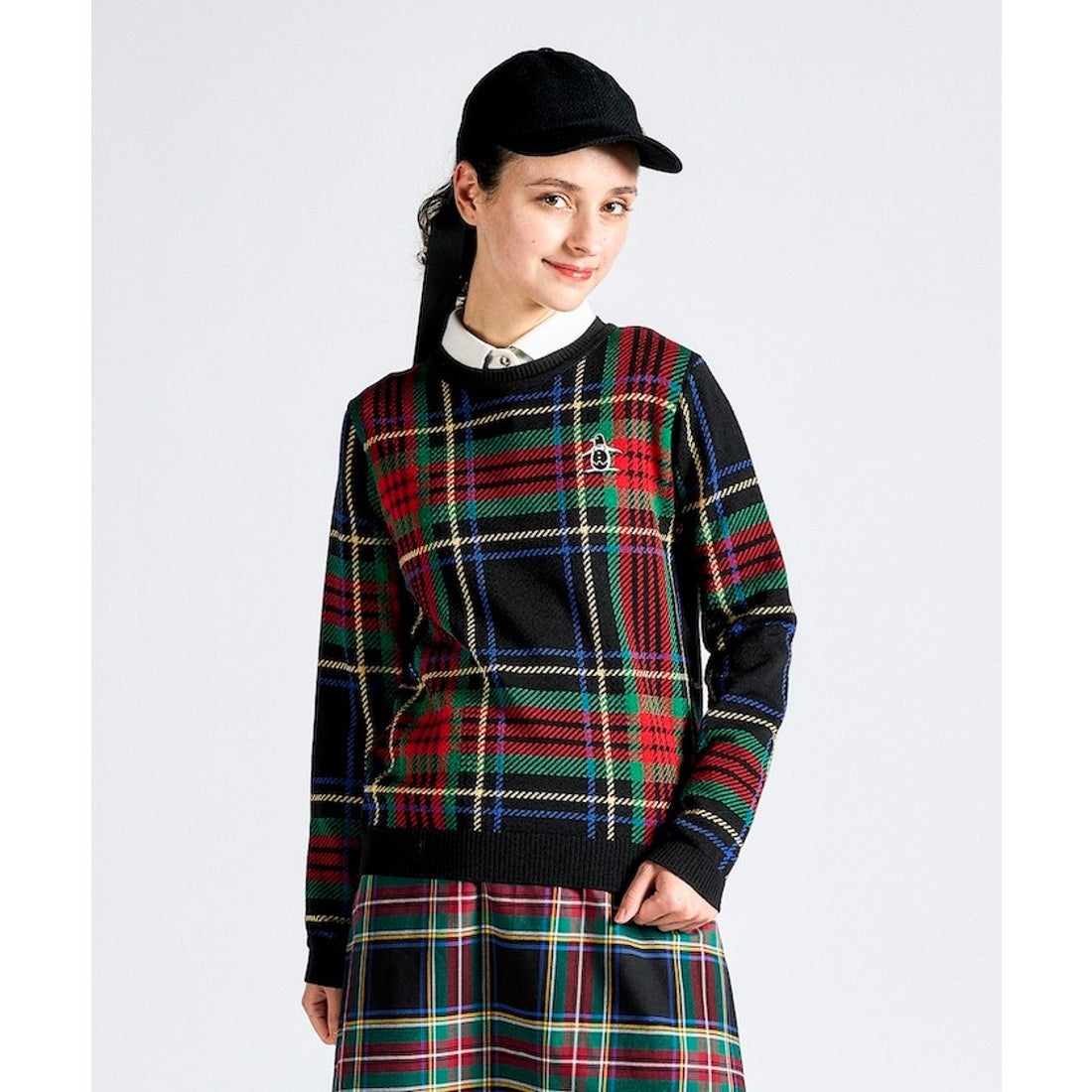 24年秋冬日本代购MUNSINGWEAR/万星威高尔夫服装女士格纹圆领毛衣