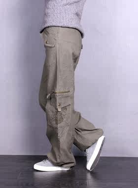 女士阔腿裤全棉多袋刺绣梭织长裤