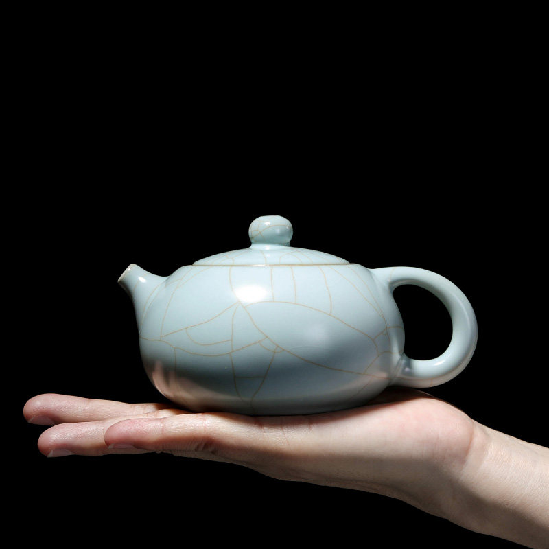 汝窑金丝开片西施壶功夫茶具景德镇郎红青瓷冰裂釉天青色金丝铁线