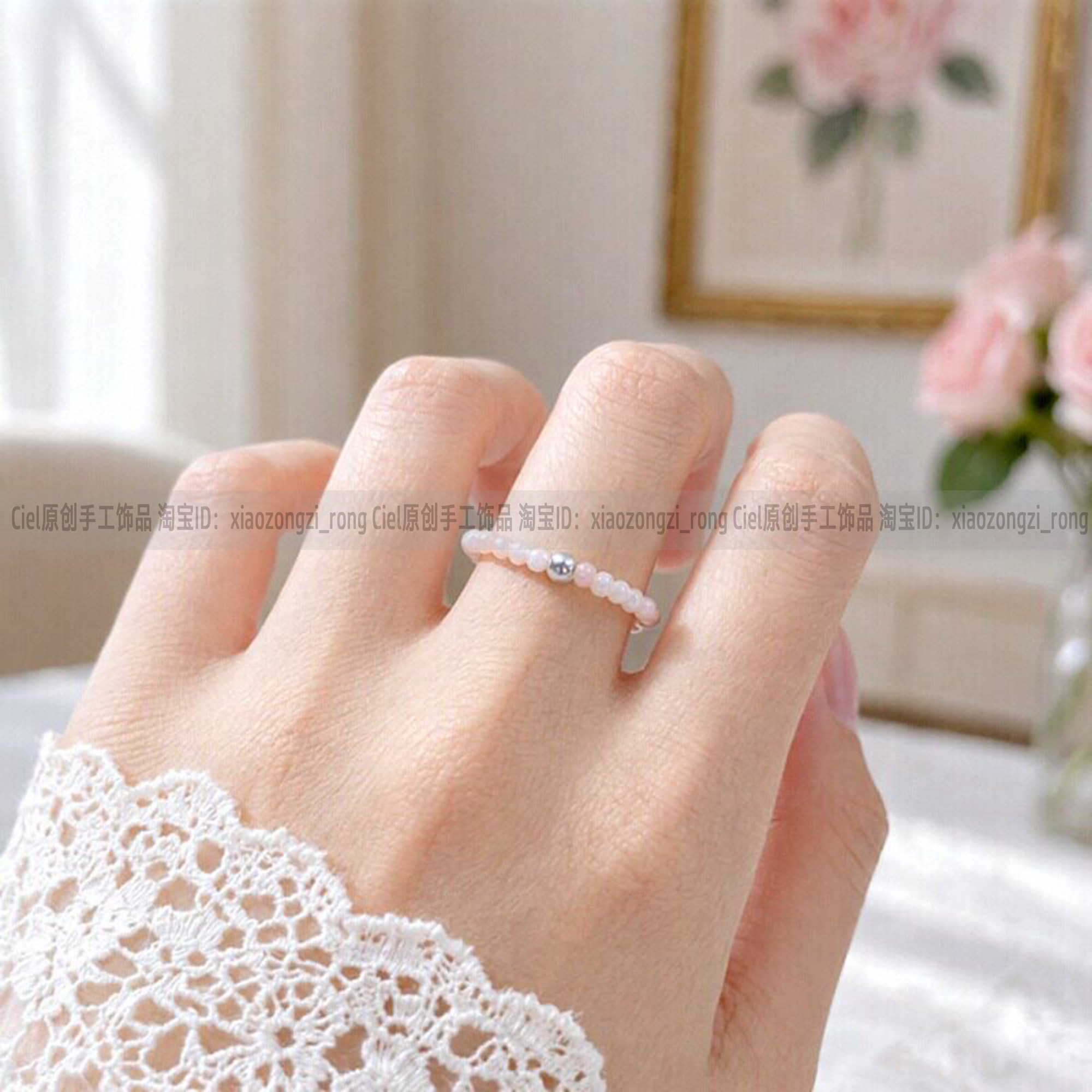 天然粉澳宝戒指蛋白石粉嫩礼物女