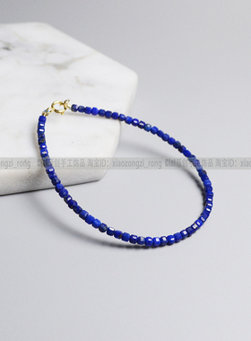 Ciel原创手工天然青金石手链极细方糖珠小手串脚绳项链深蓝色男女
