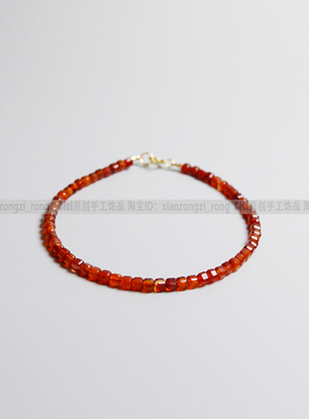 Ciel原创手工小众天然红玛瑙手链2mm方块珠脚链项链叠戴显白女生