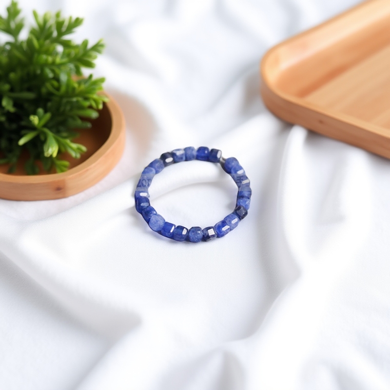 天然蓝纹石戒指极细2.5mm方糖珠