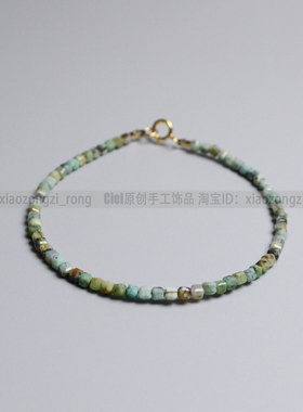 Ciel原创手工天然澳洲绿松石手链2mm方糖珠极细小脚链项链切面女