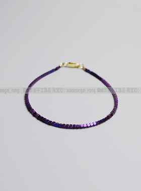 Ciel原创手工天然黑胆石手链极细1.5mm方形珠手串脚链项链女紫色