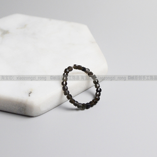 Ciel原创手工天然黑曜石戒指方块珠切面2mm指环关节尾戒男女补水