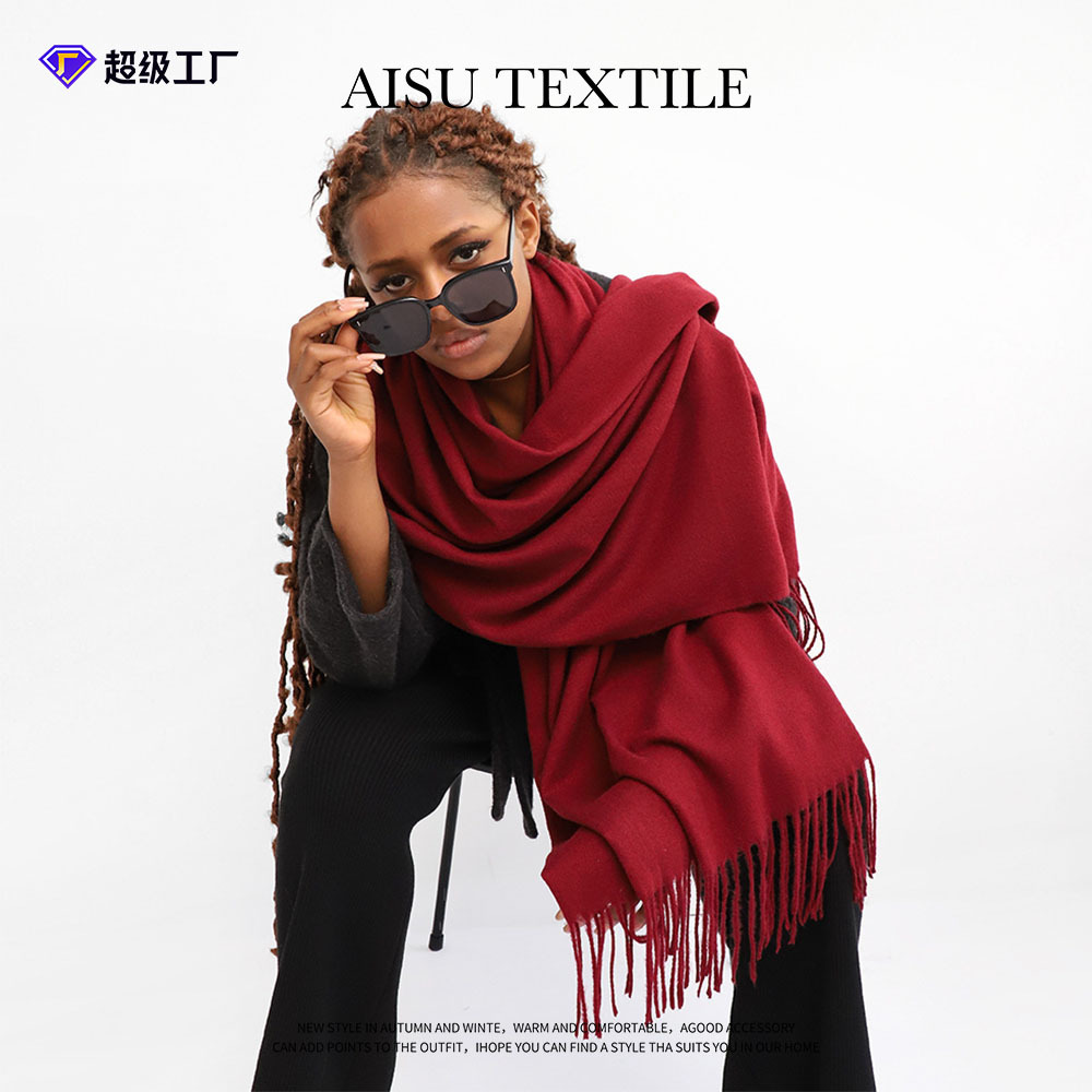 纯色仿羊绒围巾安克拉红色披肩针织欧美跨境保暖围脖长款披肩