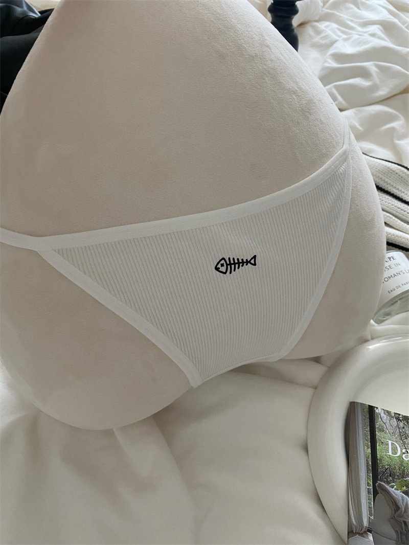 3条装 ins可爱小鱼骨头小性感高开叉螺纹纯棉透气女士三角内裤,女士内衣/男士内衣/家居服,女三角裤,淘宝优惠券,粉丝福利购,淘宝优惠卷