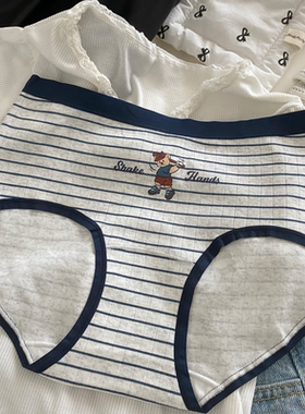 MIU系学院风日常藏青小熊纯棉透气10A抑菌加长裆大码女士三角内裤