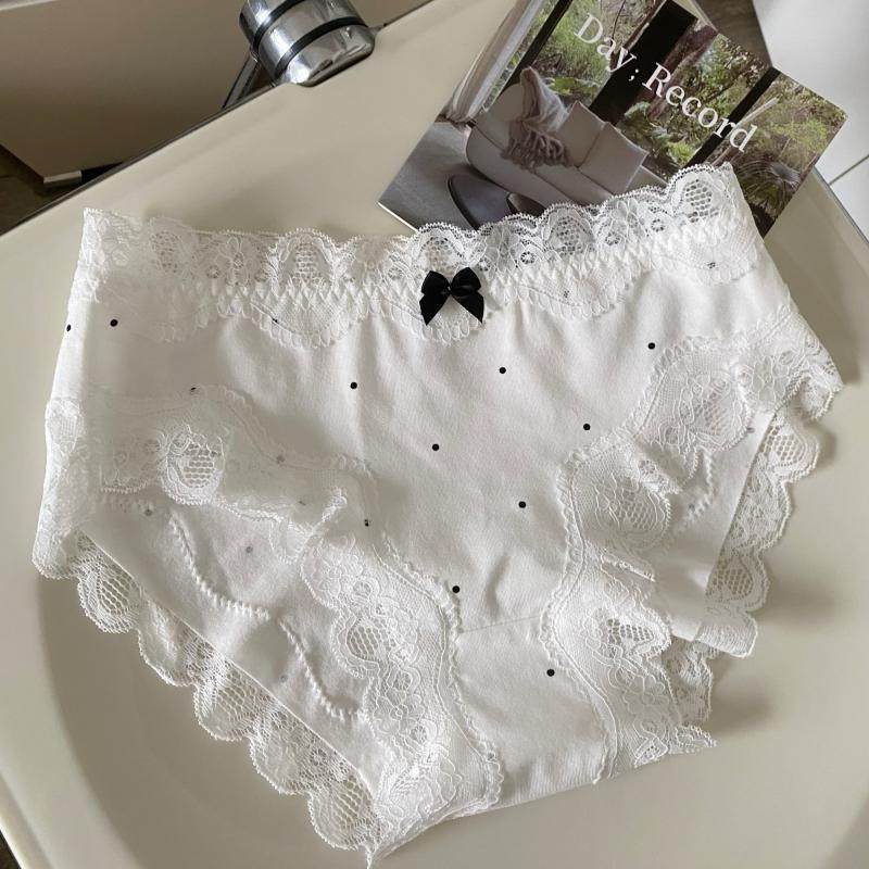 秋冬新款日系温柔复古波点蝴蝶结纯棉蕾丝花边中腰大码三角内裤女,女士内衣/男士内衣/家居服,女三角裤,淘宝优惠券,粉丝福利购,淘宝优惠卷