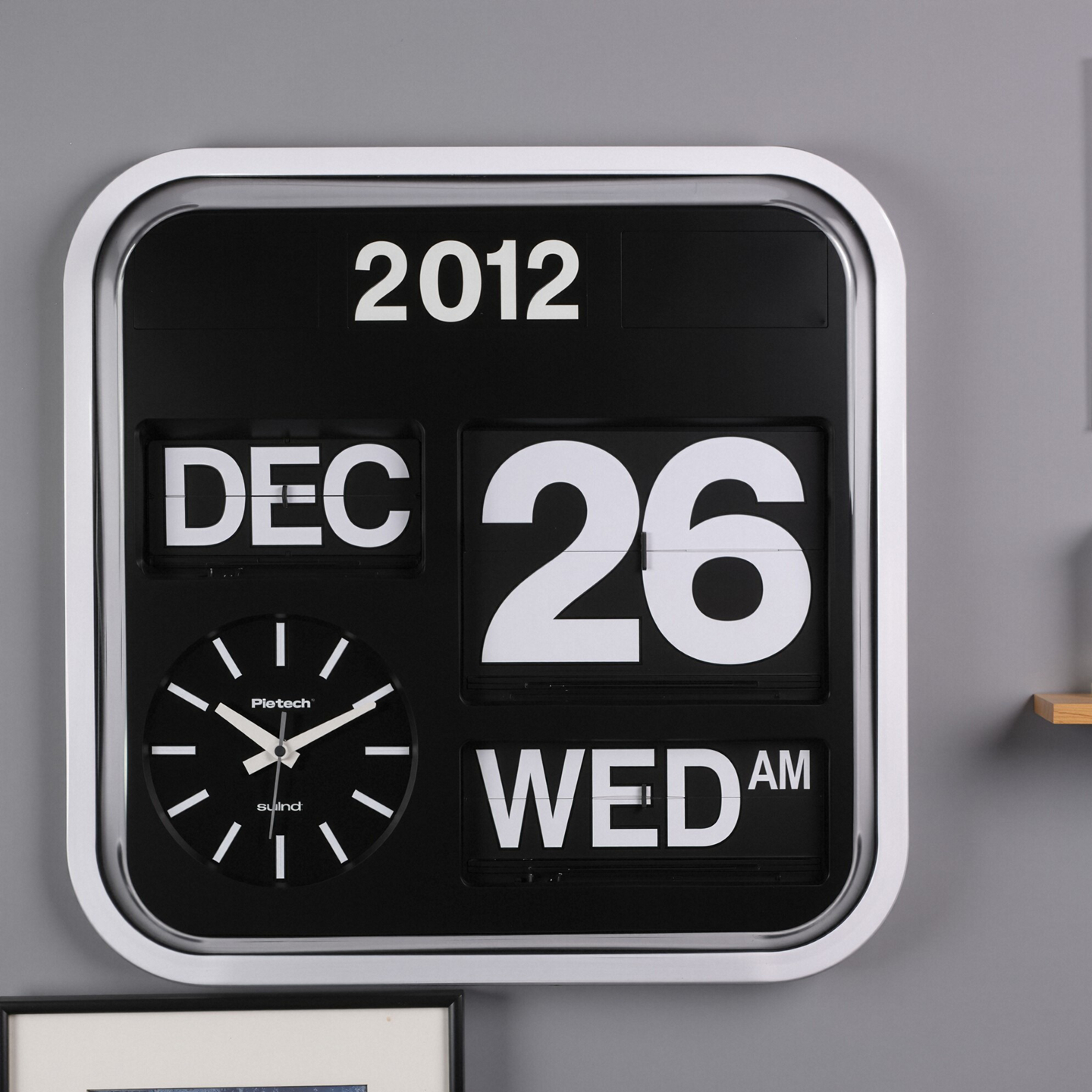 英文版厘米全自动翻页客厅挂钟