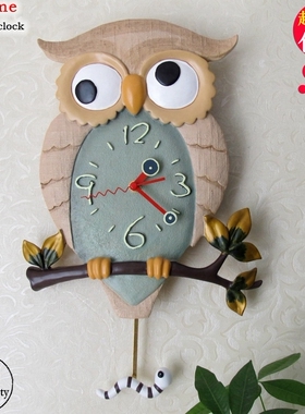 升级超静音个性款挂钟时尚家居创意钟表猫头鹰摇摆夜光家居石英钟