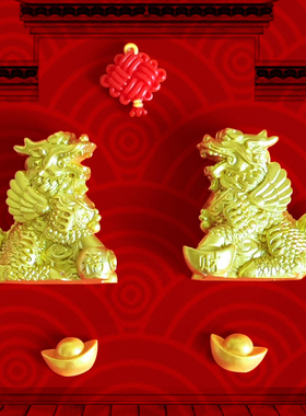 中国风喜庆新年创意麒麟财神冰箱贴福磁吸门贴装饰入户们立体贴饰