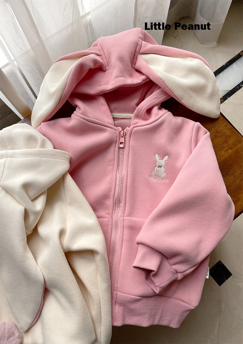 加绒秋冬连帽兔耳朵卫衣开衫外套