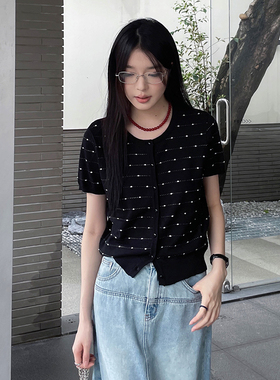 BORAN帛然休闲波点针织开衫2025夏季新款圆领百搭短款上衣女7390S