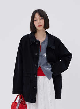 BORAN帛然翻领显瘦保暖日常百搭宽松水洗牛仔外套女秋冬外套6033