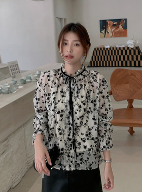 BORAN帛然2025秋季新款两件套印花衬衫法式荷叶边长袖上衣女3095S