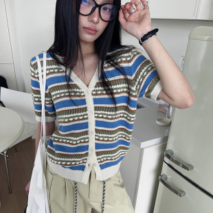 慵懒百搭短袖 新款 上衣女B2E6185 2025春季 BORAN帛然撞色条纹针织衫