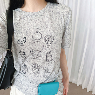 宽松显瘦百搭上衣女7190S 新款 BORAN帛然休闲印花短袖 t恤夏季