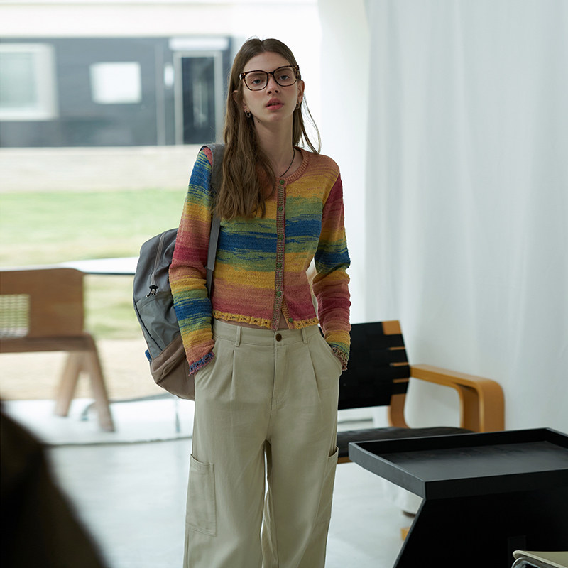 法式复古针织衫圆领开衫