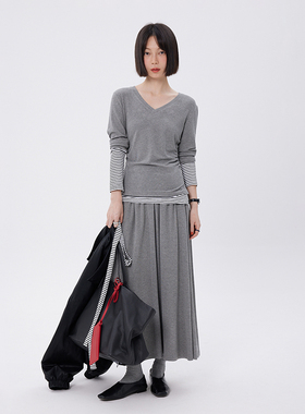 BORAN帛然韩系简约条纹舒适亲肤柔软日常百搭休闲套装6076