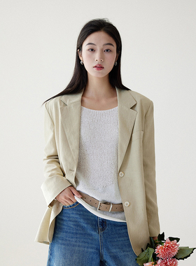 BORAN帛然纯色简约高级感春秋设计感宽松休闲气质西服外套6053