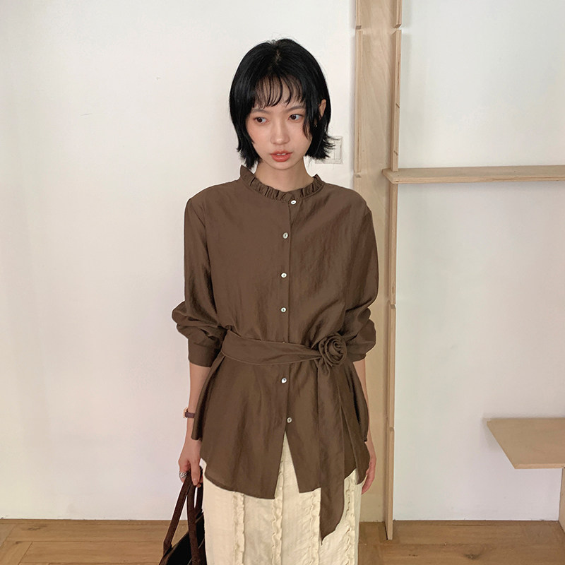 BORAN帛然设计感通勤长袖衬衫2025年秋冬木耳边气质女士上衣3085